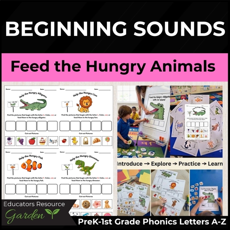 Feed the Hungry Animals Beginning Sounds Center ILetter Sounds MatchingIPrek-1st