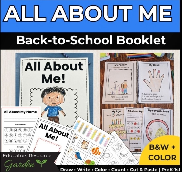 All About Me Booklet | Back to School Activities | Pre-K Kindergarten 1st&2Grade