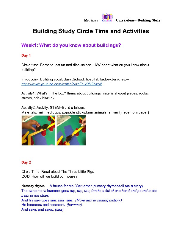 Building Study(Circle time and activities)--creative curriculum